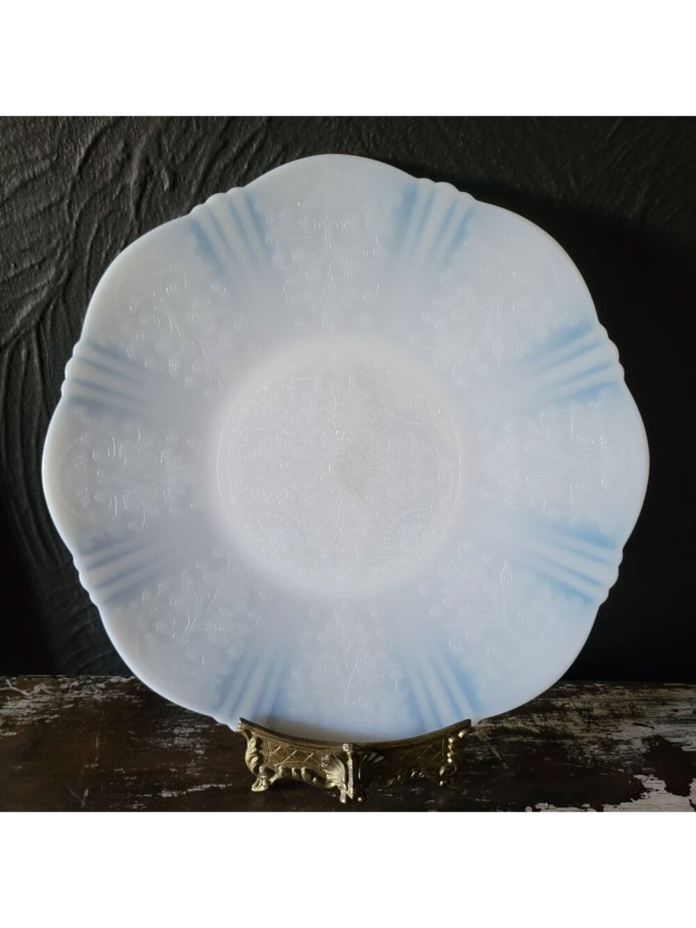 Vintage Macbeth-Evans Sweetheart Monax Opalescent Milk Glass Plate 12" c 1930